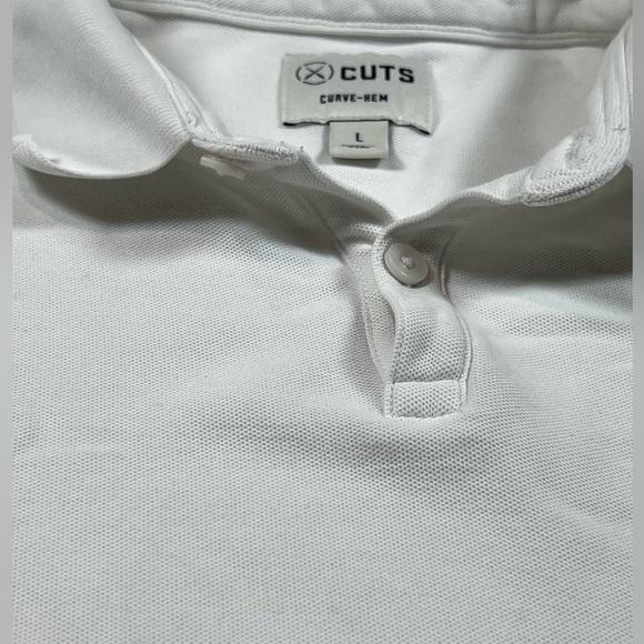 Cuts Clothing Large Curve Hem Slim Fit Classic White Performance Polo Shirt EUC - Picture 6 of 9